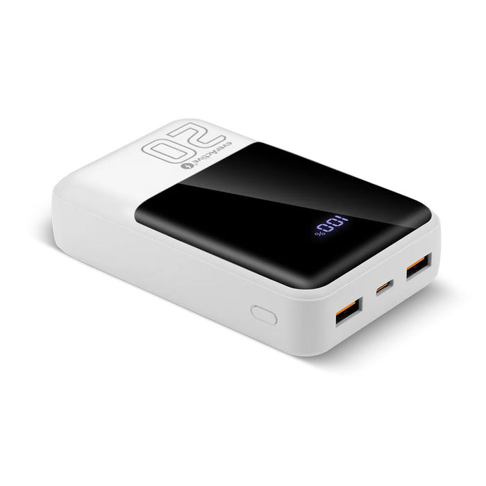 Powerbank 20 000mAh, 2x USB, 1x USB-C 22,5W, QC4+, LCD screen, white