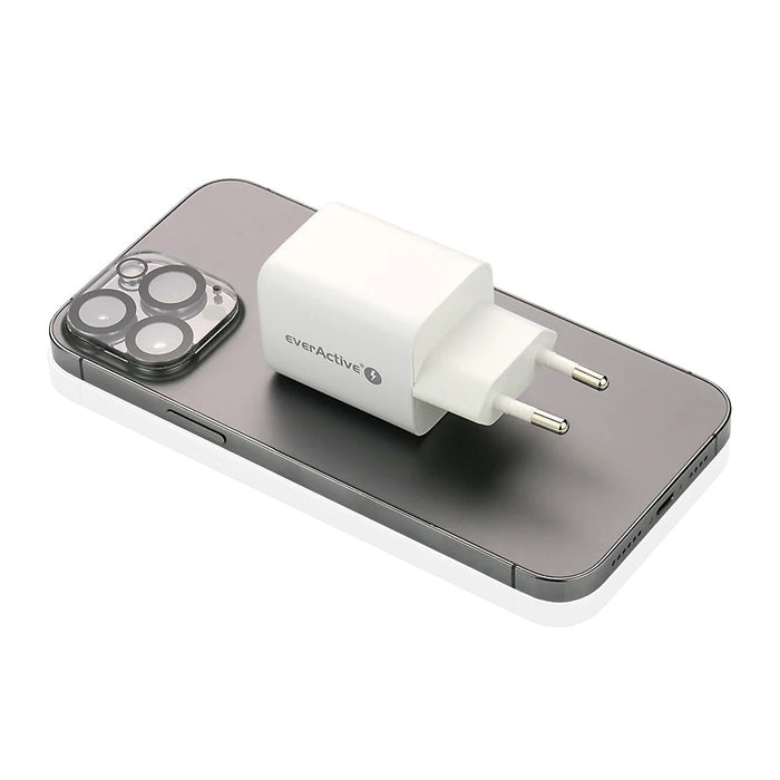 GaN mains charger with 1 x USB and 1 x USB-C Quick Charge 4.0 45W, white