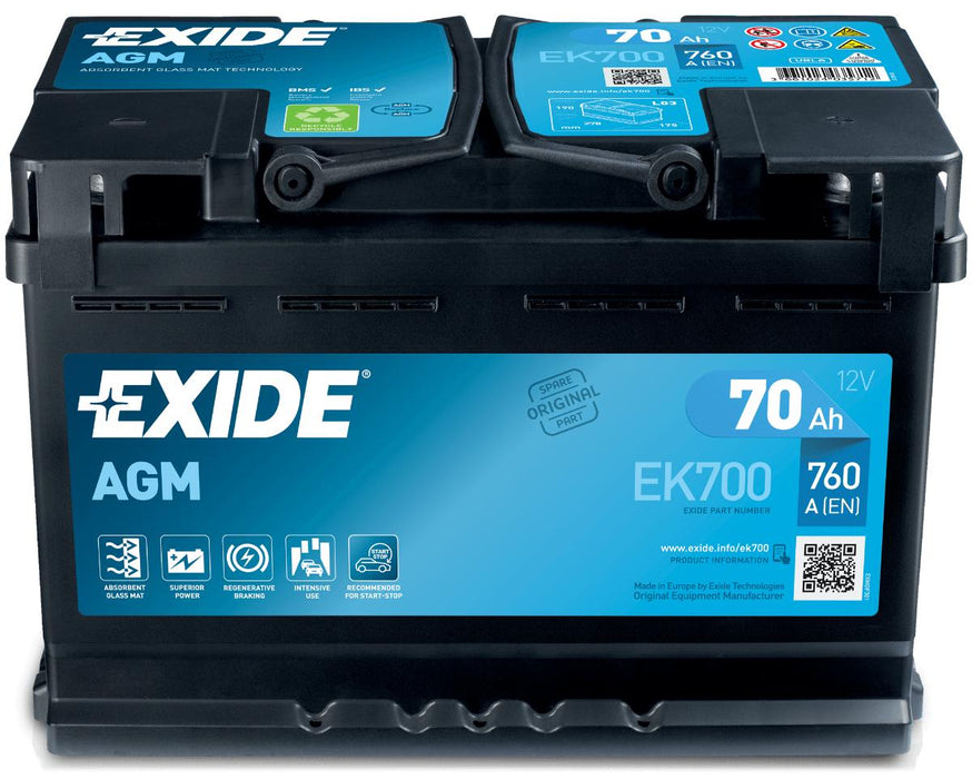 BATTERY EXIDE 70AH 760A AGM
