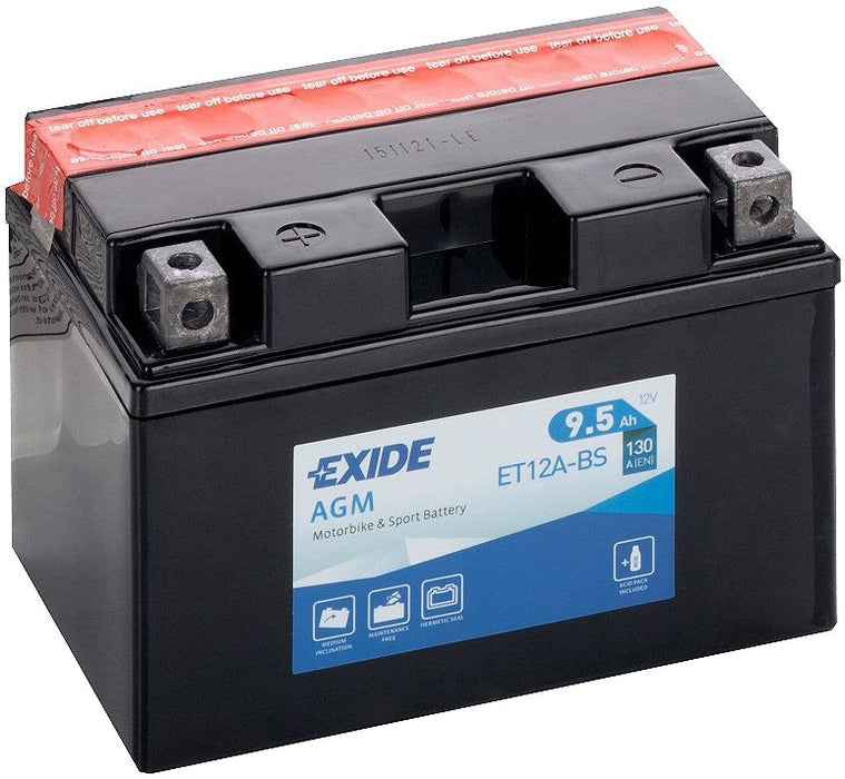 EXIDE BIKE AGM YT12A-BS 9.5AH 130A 12V L+