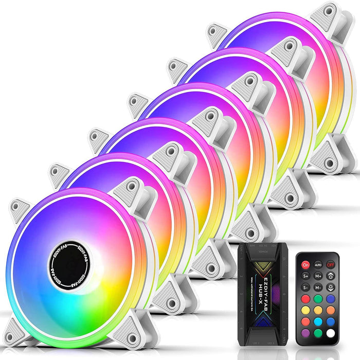 EZDIY-FAB Moonlight White RGB PWM 120mm Fan Set - 6 Pack