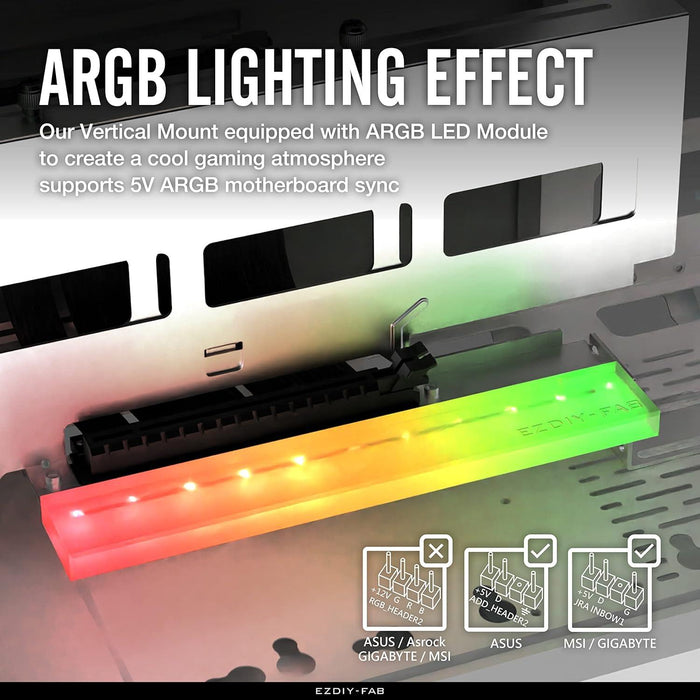 EZDIY-FAB ARGB PCIe 4.0 Riser Cable 90° Vertical GPU Mounting Bracket