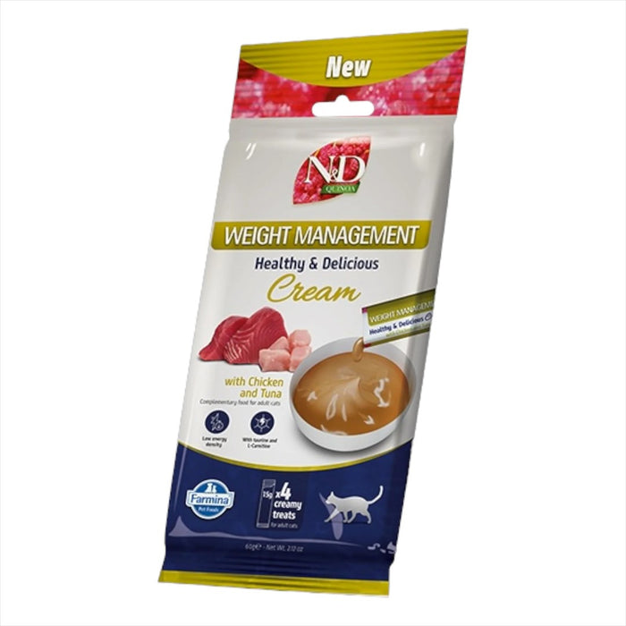 FARMINA N&D Quinoa Cat Weight Management Cream with Chicken & Tuna box – cat treat – 4x15g