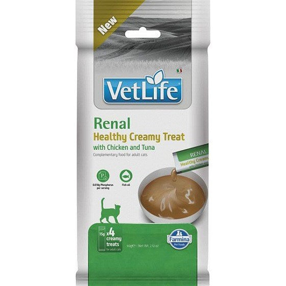 FARMINA Vet Life Cat Renal Creamy treat with Chicken & Tuna box – cat treat – 4x15g