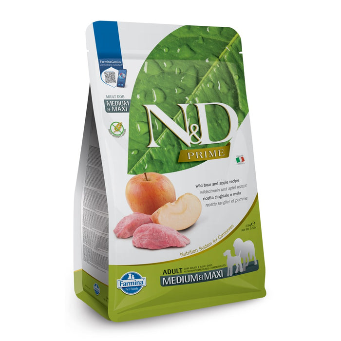 FARMINA N&D PRIME DOG WILD BOAR AND APPLE ADULT MEDIUM & MAXI  12 kg