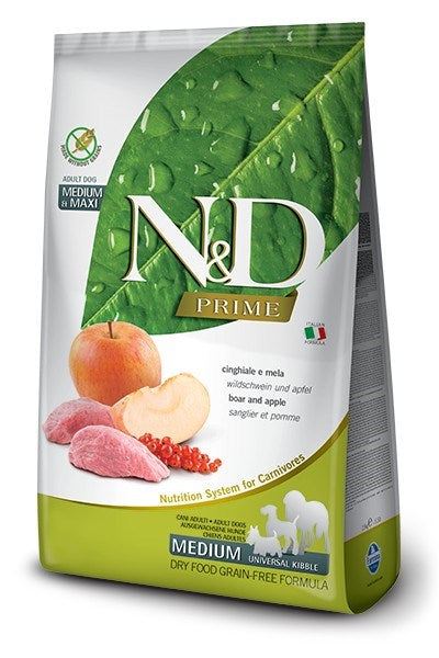 FARMINA N&D PRIME DOG WILD BOAR AND APPLE ADULT MEDIUM & MAXI  12 kg