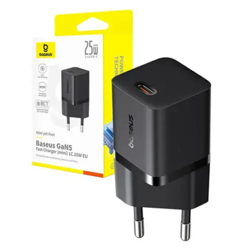 Fast Charger Baseus GaN5 mini 1C 25W (black) - mains chargers<<<Chargers<<<GSM Accessories<<<InnproXML&&&USB зарядни и