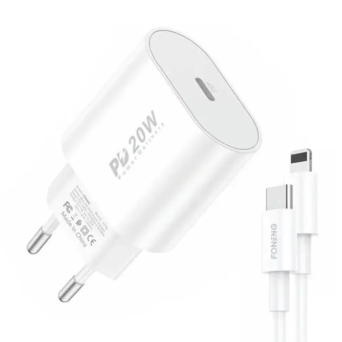 Fast charger Foneng 1x USB PD 3.0 EU39 20W + USB C to Lightning - mains chargers<<<Chargers<<<GSM