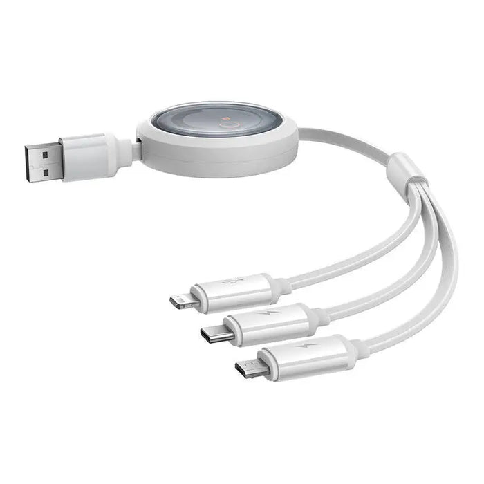 Fast Charging Cable 3in1 Baseus Free2Draw USB to micro USB + USB-C + Lightning 3.5A 1.1m (white) - Combo Cables<<<USB