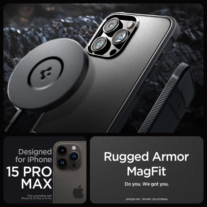 Spigen Rugged Armor Mag Case with MagSafe for iPhone 15 Pro Max - Matte Black - Cell phone cases and covers<<<HurtelXML