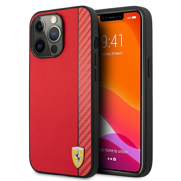 Ferrari FESAXHCP13XRE iPhone 13 Pro Max 6.7’’ red/red hardcase On Track Carbon Stripe - Cell phone cases