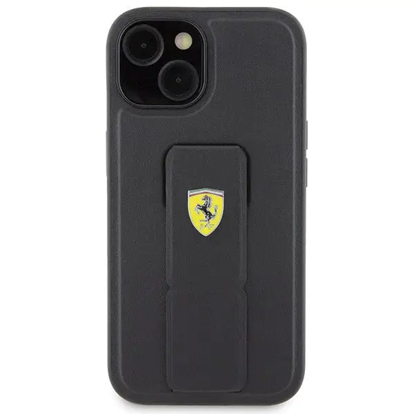 Ferrari Grip Stand Metal Logo case for iPhone 15 - black - Cell phone cases and covers<<<HurtelXML