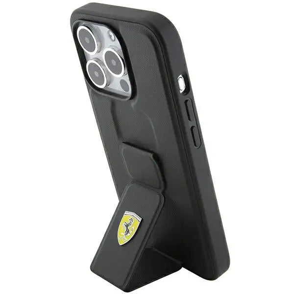 Ferrari Grip Stand Metal Logo case for iPhone 15 Pro - black - Cell phone cases and covers<<<HurtelXML