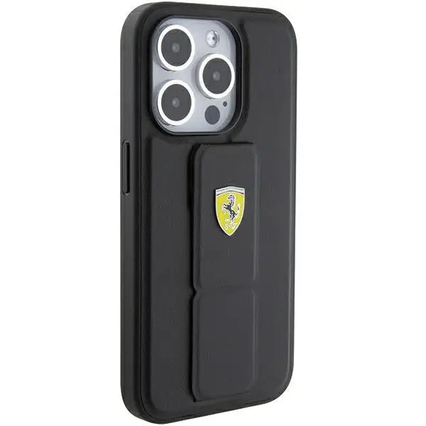 Ferrari Grip Stand Metal Logo case for iPhone 15 Pro Max - black - Cell phone cases and covers<<<HurtelXML