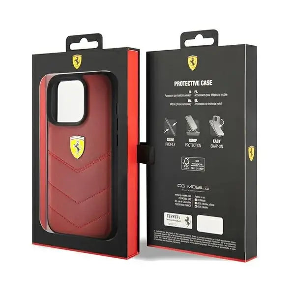 Ferrari Leather Stitched Lines case for iPhone 15 Pro - red - Cell phone cases and covers<<<HurtelXML