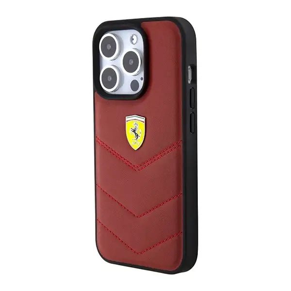 Ferrari Leather Stitched Lines case for iPhone 15 Pro - red - Cell phone cases and covers<<<HurtelXML