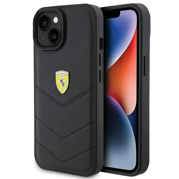 Ferrari Quilted Metal Logo case for iPhone 15 - black - Cell phone cases and covers<<<HurtelXML
