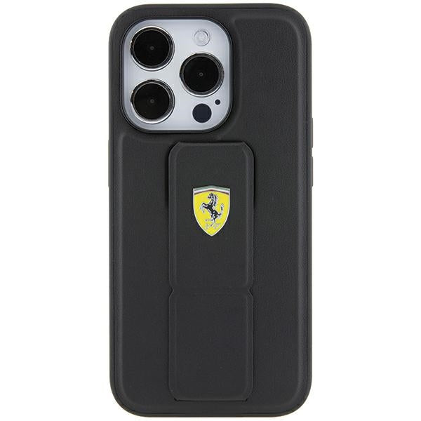 Ferrari Grip Stand Metal Logo case for iPhone 15 Pro - black