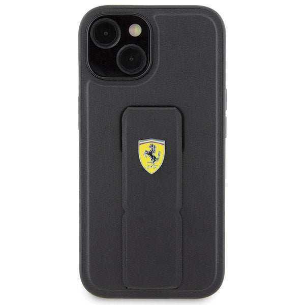 Ferrari Grip Stand Metal Logo case for iPhone 15 - black