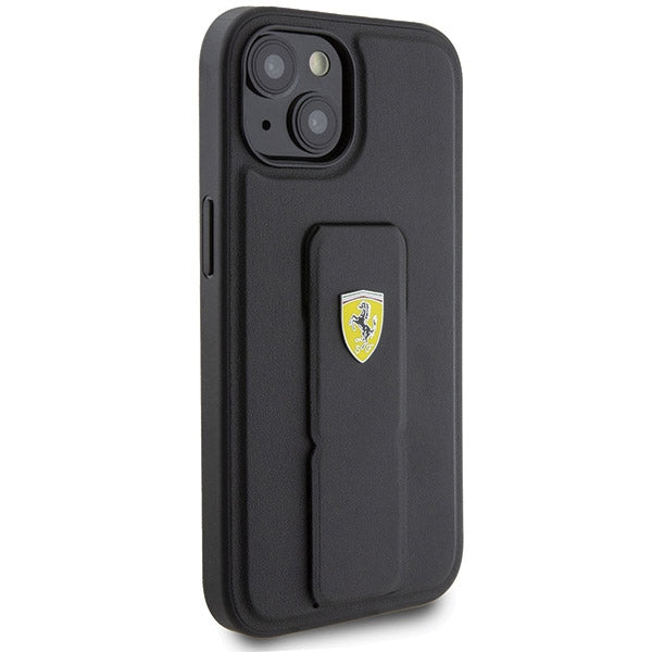 Ferrari Grip Stand Metal Logo case for iPhone 15 - black
