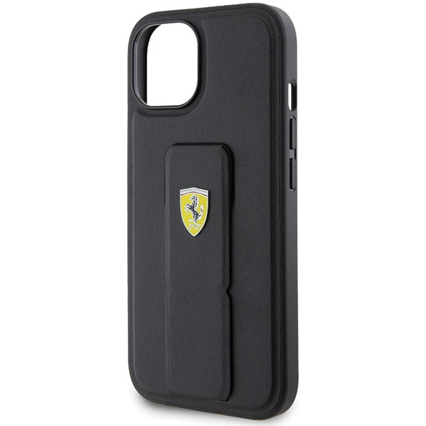 Ferrari Grip Stand Metal Logo case for iPhone 15 - black