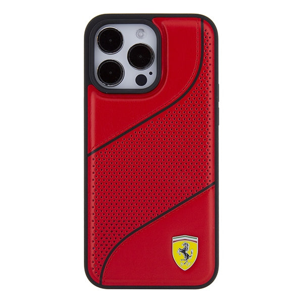 Ferrari Perforated Waves Metal Logo case for iPhone 15 Pro - red