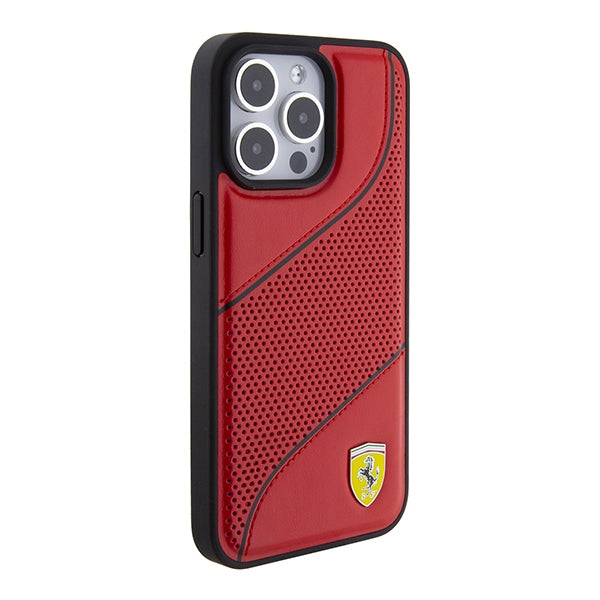 Ferrari Perforated Waves Metal Logo case for iPhone 15 Pro - red
