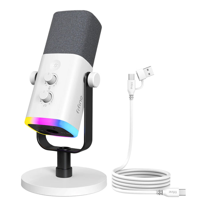 Fifine AM8W dynamic microphone with stand (white)