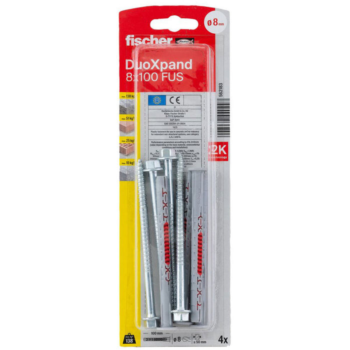 UNIVERSAL DOWEL WITH SCREW 8X100 FUS K 4 PCS. FISCHER DUOXPAND