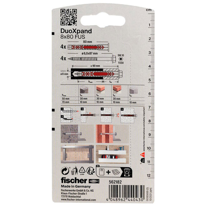 UNIVERSAL DOWEL WITH SCREW 8X80 FUS K 4 PCS. FISCHER DUOXPAND