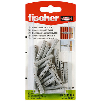 UNIVERSAL DOWEL F5X30MM 20 PIECES FISCHER UX RK