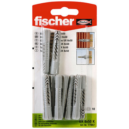 UNIVERSAL DOWEL F8X50MM 10 PIECES FISCHER UX K