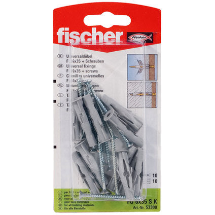 UNIVERSAL DOWEL WITH SCREW F6X35MM 10 PCS FISCHER FU SK