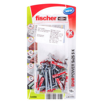UNIVERSAL DOWEL WITH SCREW F5X25MM 18 PCS FISCHER DUOPOWER
