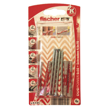 UNIVERSAL DOWEL WITH SCREW F6X50MM 4 PCS FISCHER DUOPOWER SK NV