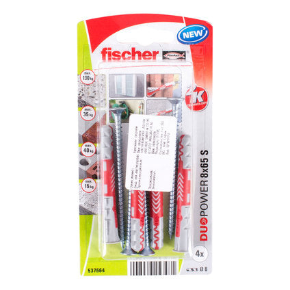 UNIVERSAL DOWEL WITH SCREW F8X65MM 4 PCS FISCHER DUOPOWER SK NV