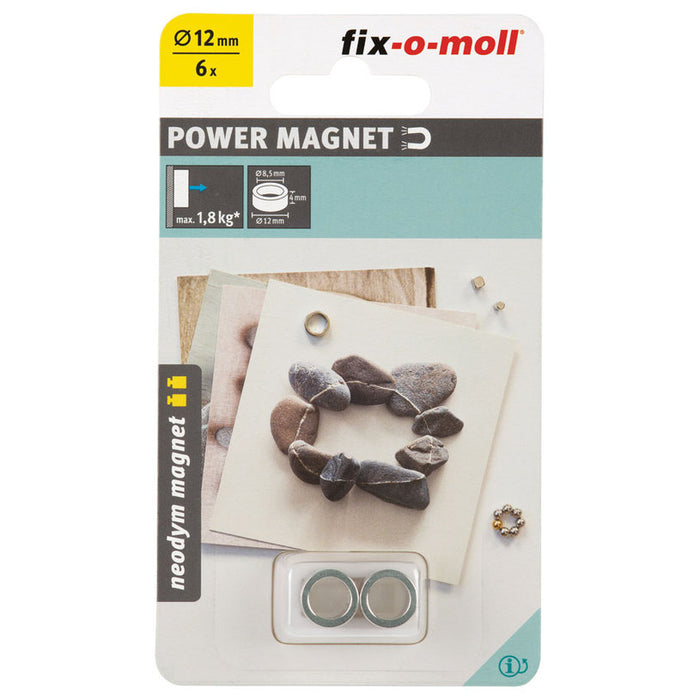 NEODYMIUM MAGNET RING GRAY 8.5/12/4 MM 6 PCS FIX-O-MOLL