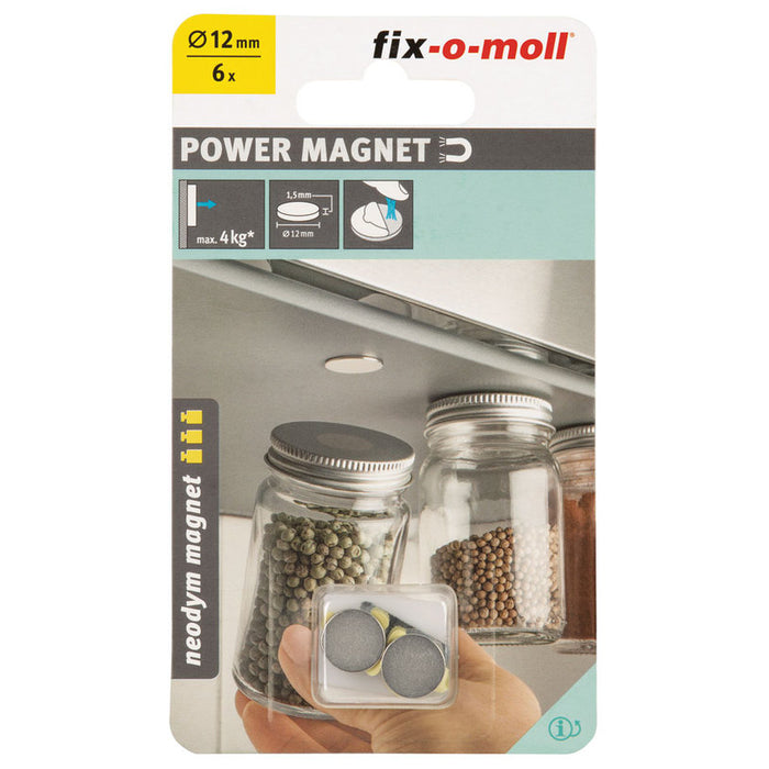 NEODYMIUM MAGNET DISC GRAY 12 MM 6 PCS FIX-O-MOLL