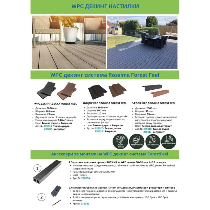 FLUSH MOUNTING PROFILE 50X30MM L=2.0M ROSSIMA FOREST FEEL - Аксесоари за пана врати мрежи и покривала<<<Мрежи и