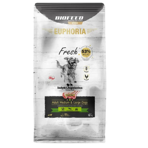 Fodder Biofeed Euphoria Fresh Adult Medium & Large Turkey with lamb Turkey 12 kg Adult 12,7 KG - Хранене на домашни