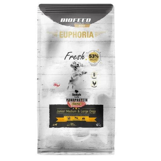 Fodder Biofeed Euphoria Fresh Junior Medium & Large Monoprotein Turkey Turkey 12 kg Kid/Junior 12,7 KG - Хранене на