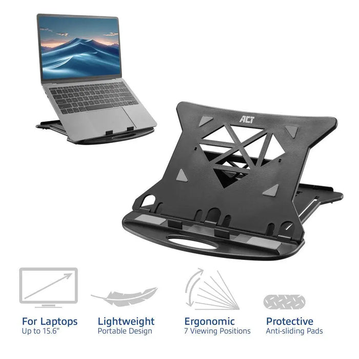 Foldable lightweight laptop stand ACT AC8150 7 positions Black - Охлаждащи поставки за лаптопи<<<Лаптопи таблети и