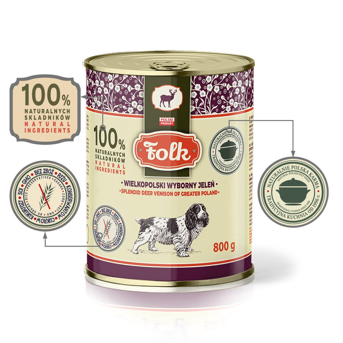 FOLK Splendid deer venison of Greater Poland - wet dog food - 800g
