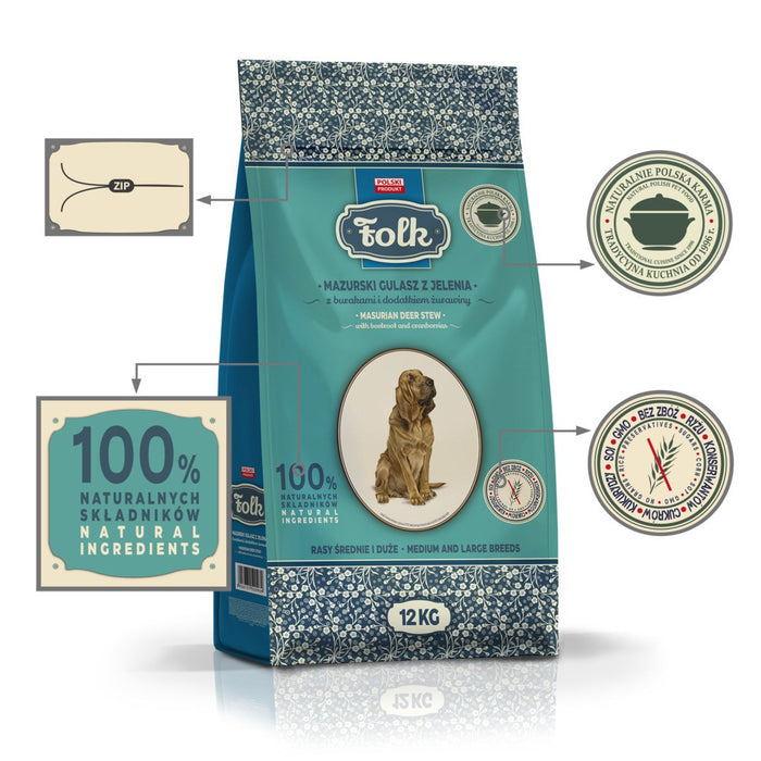FOLK Medium and large breeds Traditional masurian venison stew with beets and cranberries - dry dog food - 12kg