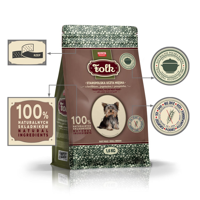 FOLK Small breeds Traditional polish meat feast with rabbit, lamb and quail - dry dog food - 1,6kg