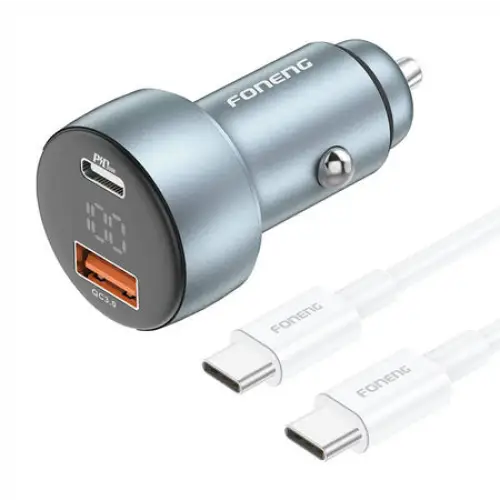 Foneng C18 1xUSB-A 1xUSB-C 2.4A 48W car charger (grey) + USB-C to USB-C cable - Car chargers<<<Chargers<<<GSM