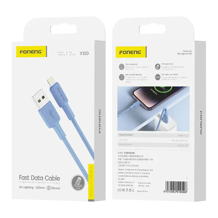Foneng X100 USB-A to Lightning cable 2.4A 1.2m (blue) - USB to Lightning<<<USB cables<<<GSM Accessories<<<InnproXML