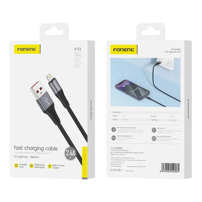 Foneng X112 USB-A to Lightning cable 2.4A 1m (black) - USB to Lightning<<<USB cables<<<GSM Accessories<<<InnproXML