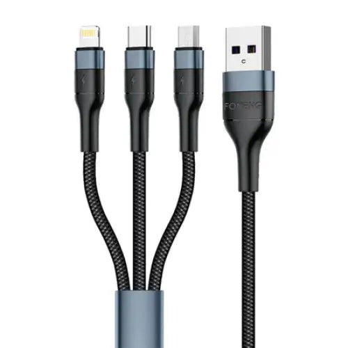 Foneng X51 3in1 USB to USB-C / Micro USB / Lightning Cable 3A 1,2m (Black) - Combo Cables<<<USB cables<<<GSM