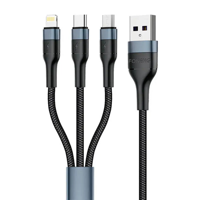 Foneng X51 3in1 USB to USB-C / Micro USB / Lightning Cable 3A 1,2m (Black) - Combo Cables<<<USB cables<<<GSM